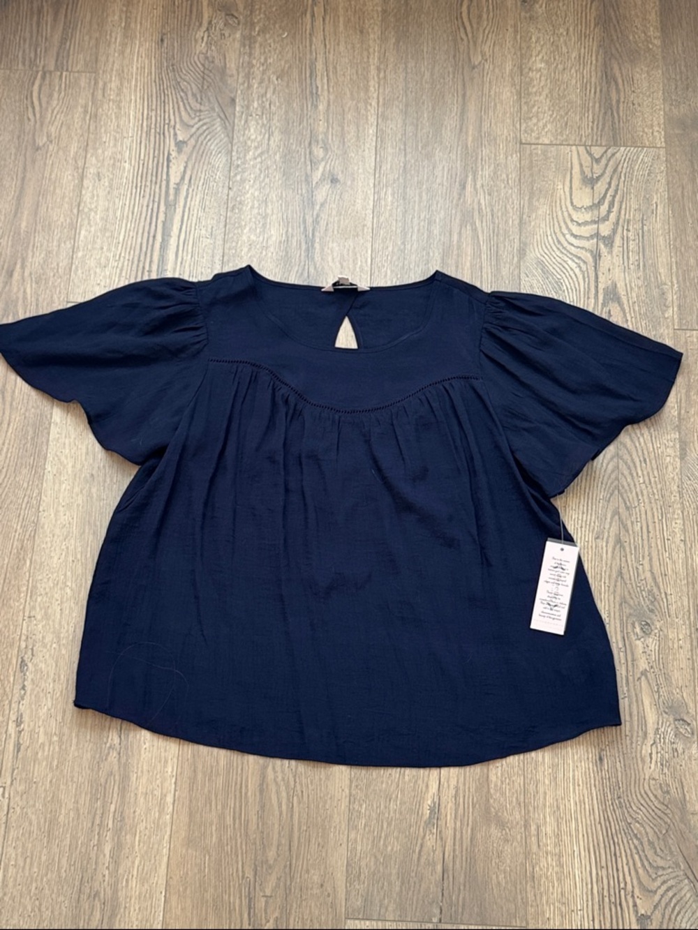 Nanette Lepore Navy Flutter-Sleeve Keyhole Blouse